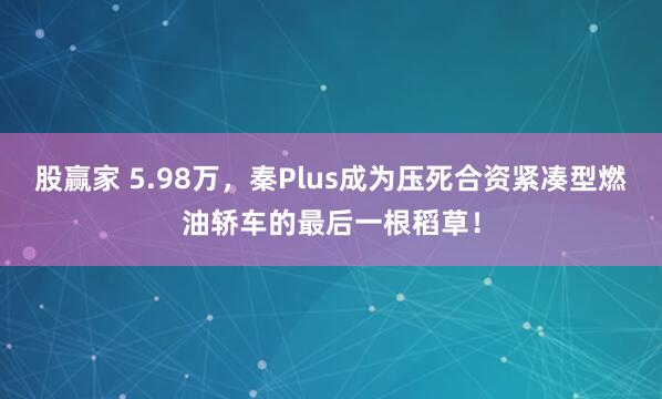 股赢家 5.98万，秦Plus成为压死合资紧凑型燃油轿车的最后一根稻草！